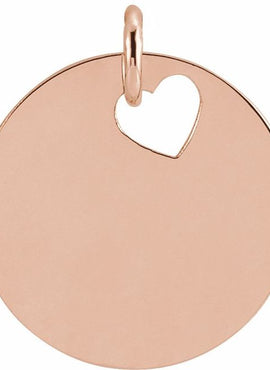 14K White Gold Pierced Heart 15 mm Disc Pendant