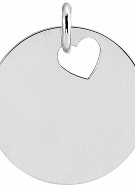 14K White Gold Pierced Heart 15 mm Disc Pendant