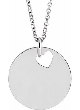 14K White Gold Pierced Heart 15 mm Disc Pendant