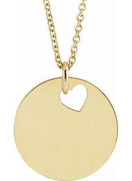 14K White Gold Pierced Heart 15 mm Disc Pendant
