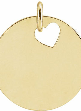 14K White Gold Pierced Heart 15 mm Disc Pendant