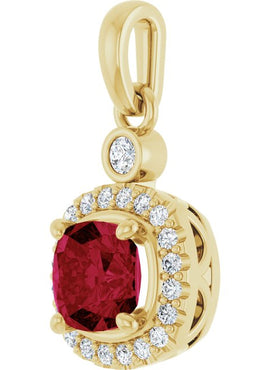 14K Yellow Gold Lab-Grown Ruby & 1/8 CTW Natural Diamond Pendant