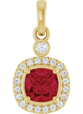 14K Yellow Gold Lab-Grown Ruby & 1/8 CTW Natural Diamond Pendant