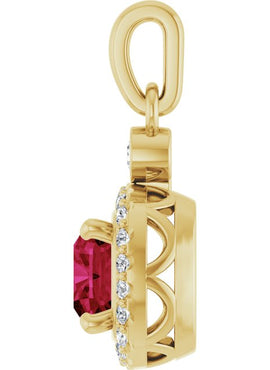 14K Yellow Gold Lab-Grown Ruby & 1/8 CTW Natural Diamond Pendant