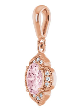 14K Rose Gold  Natural Pink Morganite & .03 CTW Natural Diamond Pendant