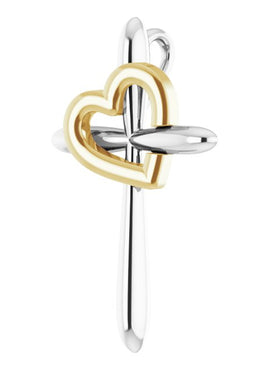 14K White Gold Cross with Heart Pendant