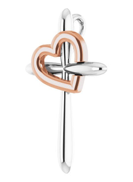 14K White Gold Cross with Heart Pendant