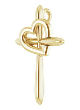 14K White Gold Cross with Heart Pendant