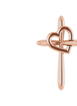 14K White Gold Cross with Heart Pendant