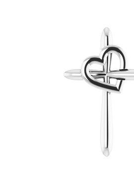 14K White Gold Cross with Heart Pendant