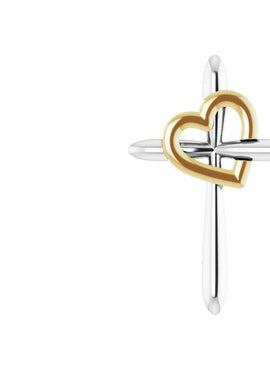 14K White Gold Cross with Heart Pendant