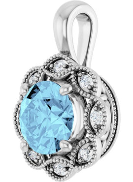 14K White Gold 6 mm Round Natural Aquamarine & .04 CTW Natural Diamond Pendant