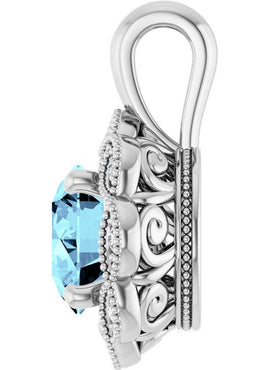 14K White Gold 6 mm Round Natural Aquamarine & .04 CTW Natural Diamond Pendant