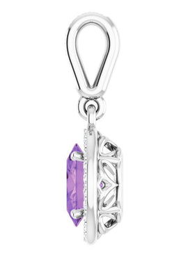14K White Gold 7x5 mm Oval Natural Amethyst & .08 CTW Natural Diamond Pendant