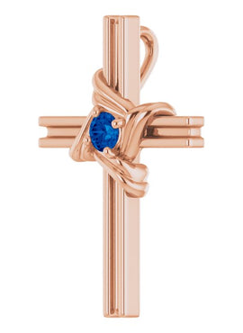 14K White Gold Natural Blue Sapphire Cross Pendant