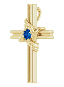 14K White Gold Natural Blue Sapphire Cross Pendant