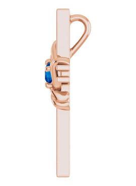 14K White Gold Natural Blue Sapphire Cross Pendant
