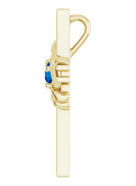 14K White Gold Natural Blue Sapphire Cross Pendant