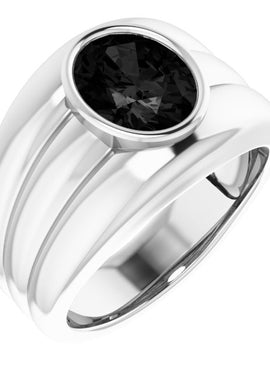14K White Gold Natural Black Onyx Bezel Ring