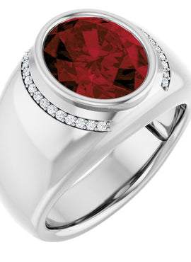 14K Yellow Gold Natural Mozambique Garnet & 1/8 CTW Natural Diamond Ring