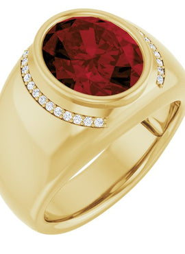 14K Yellow Gold Natural Mozambique Garnet & 1/8 CTW Natural Diamond Ring