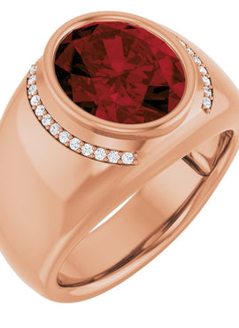 14K Yellow Gold Natural Mozambique Garnet & 1/8 CTW Natural Diamond Ring