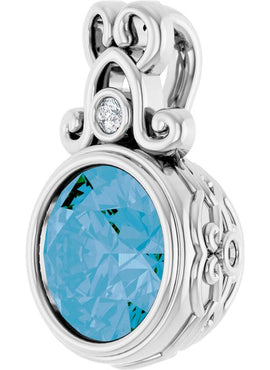 14K White Gold Natural Swiss Blue Topaz and .02 CTW Natural Diamond Pendant