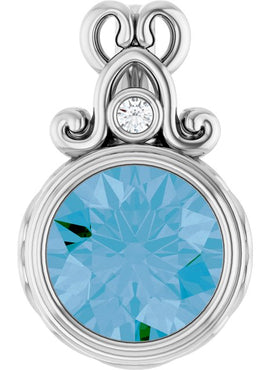 14K White Gold Natural Swiss Blue Topaz and .02 CTW Natural Diamond Pendant