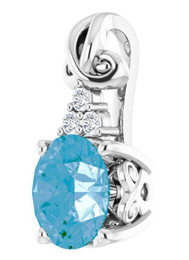 14K White Gold Natural Blue Topaz and .03 CTW Natural Diamond Pendant