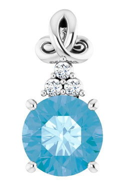 14K White Gold Natural Blue Topaz and .03 CTW Natural Diamond Pendant