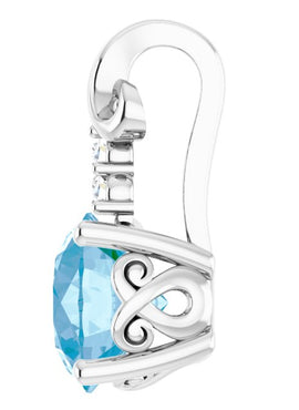 14K White Gold Natural Blue Topaz and .03 CTW Natural Diamond Pendant