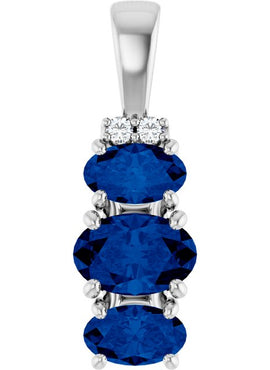 14K White Gold 6x4 mm Oval Lab-Grown Blue Sapphire & .025 CTW Natural Diamond Pendant
