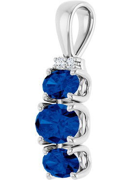 14K White Gold 6x4 mm Oval Lab-Grown Blue Sapphire & .025 CTW Natural Diamond Pendant
