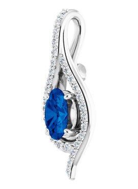 14K White Gold Lab-Grown Blue Sapphire & 1/8 CTW Natural Diamond Pendant