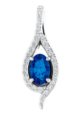 14K White Gold Lab-Grown Blue Sapphire & 1/8 CTW Natural Diamond Pendant