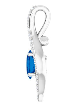 14K White Gold Lab-Grown Blue Sapphire & 1/8 CTW Natural Diamond Pendant