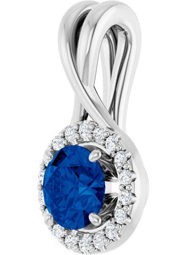 14K White Gold Natural Blue Sapphire & 1/10 CTW Natural Diamond Pendant
