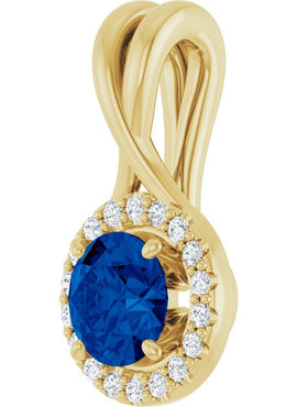 14K White Gold Natural Blue Sapphire & 1/10 CTW Natural Diamond Pendant