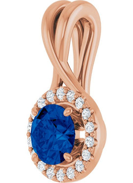 14K White Gold Natural Blue Sapphire & 1/10 CTW Natural Diamond Pendant
