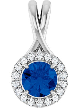 14K White Gold Natural Blue Sapphire & 1/10 CTW Natural Diamond Pendant