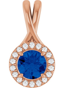 14K White Gold Natural Blue Sapphire & 1/10 CTW Natural Diamond Pendant