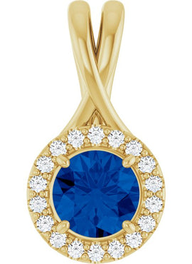 14K White Gold Natural Blue Sapphire & 1/10 CTW Natural Diamond Pendant