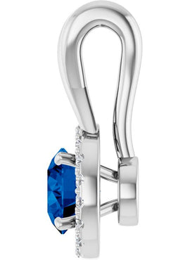 14K White Gold Natural Blue Sapphire & 1/10 CTW Natural Diamond Pendant