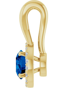 14K White Gold Natural Blue Sapphire & 1/10 CTW Natural Diamond Pendant