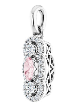 14K White Gold Natural Pink Morganite & 1/4 CTW Natural Diamond Pendant