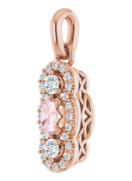 14K White Gold Natural Pink Morganite & 1/4 CTW Natural Diamond Pendant