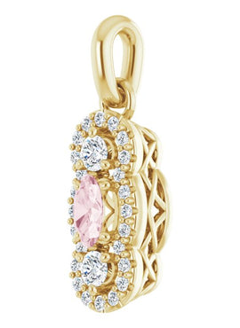 14K White Gold Natural Pink Morganite & 1/4 CTW Natural Diamond Pendant