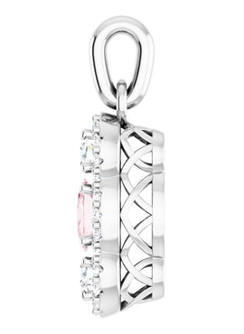 14K White Gold Natural Pink Morganite & 1/4 CTW Natural Diamond Pendant