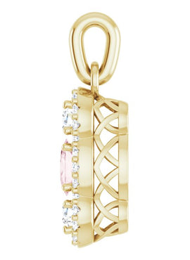 14K White Gold Natural Pink Morganite & 1/4 CTW Natural Diamond Pendant