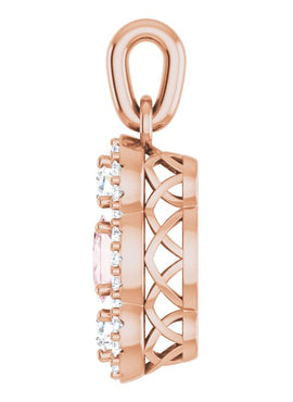 14K White Gold Natural Pink Morganite & 1/4 CTW Natural Diamond Pendant